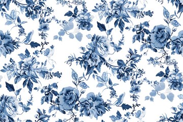 Vintage French Blue Floral design, Seamless pattern with blue florals, excellent for fashion textiles and thematic decor projects. Seamless pattern, background
