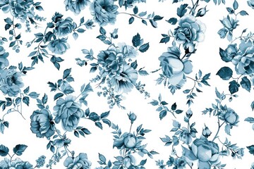 Vintage French Blue Floral design, Decorative blue and white flowers, fitting for artistic invitations and creative interior textil design. Seamless pattern, background.