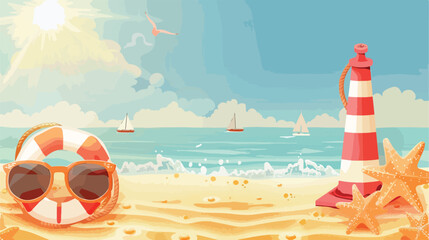 Summer sale vector illustration with sun glasses sea