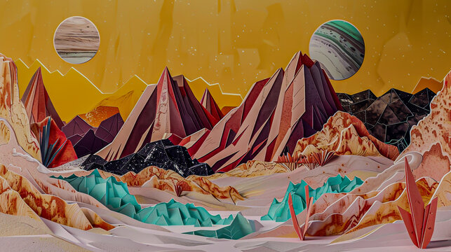 Visualize the moral quandaries of terraforming planets in a dynamic and engaging diecut illustration Craft a panoramic scene that evokes contemplation and curiosity