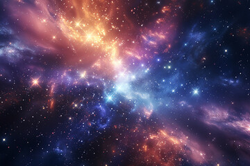 Ethereal Galaxy with Light Effects An ethereal galaxy background enhanced with light effects and starbursts, perfect for mood setting in media productions - obrazy, fototapety, plakaty