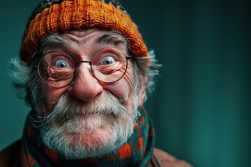 Close-up portrait of senior caucasian man with funny expression  at home in sunlight pocket. Retirement alone - Powered by Adobe