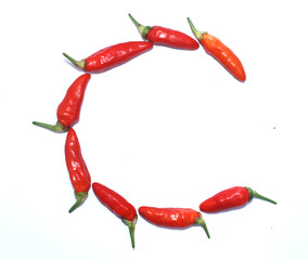 Circular of Red Cayenne Pepper letter C on white background