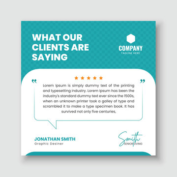 Customer feedback social media square post and client testimonial web banner template