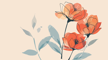 graphic hand-drawn flowers with leaves in trend color