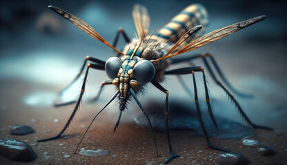 Insect mosquito close-up, macro entomology. AI generated.