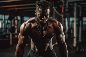 Fototapeta na wymiar Man In Gym Shows Discipline And Determination
