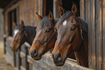 Horses looking out of the stable