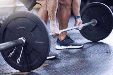 Man, barbell or weight in gym for training, fitness and exercise to gain muscle for health,...