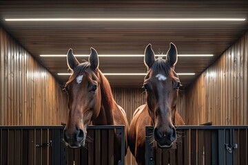 Horses in a stable on a farm