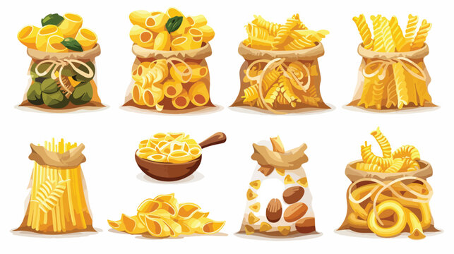 Group of different types of Italian pasta in bags 