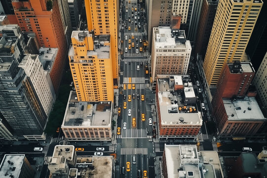 New York City street top view drone