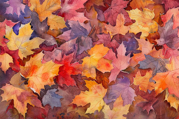 Naklejka na ściany i meble Falling leaves in watercolor autumns colorful farewell 