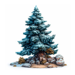 Pine Tree, Rocks, and Snow. Generative AI