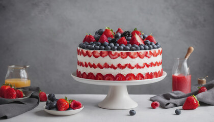 Delicious chocolate dessert with fruits. cake day. Birthday cake for mom on Valentine's Day