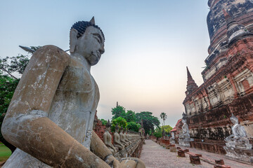 background of important religious tourist attractions in Ayutthaya Province of Thailand,Wat Yai Chai Mongkol,has an old Buddha image from the Krungsri period,allowing tourists from all over the world