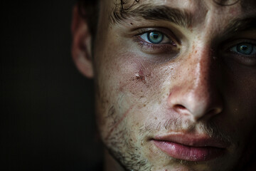 Close up image of a young man face with acne generative AI