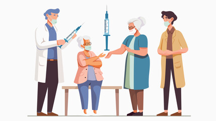 Vaccination for the elderly senior woman and a doctor