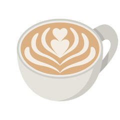 pattern latte art or cappuccino coffee in a ceramic cup flat icon