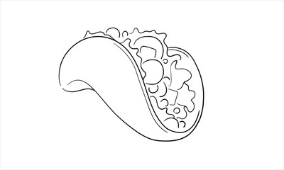 Mexican food tacos line art drawing isolated on white background. Street food line art drawing. Vector illustration
