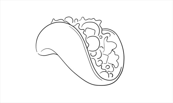 recommend clip art: Mexican food tacos line art drawing isolated on white background. Street food line art drawing. Vector illustration