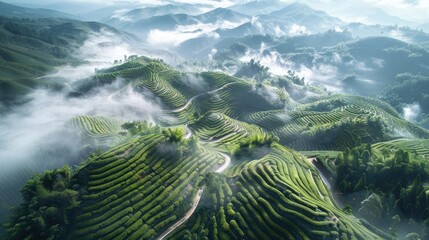 Aerial Perspective of Mountain Tea Gardens
