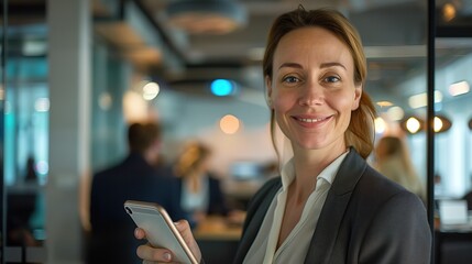 Woman in Business Suit Holding Cell Phone