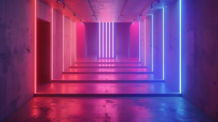 3D Futuristic Corridor with Neon Pink and Blue Lights