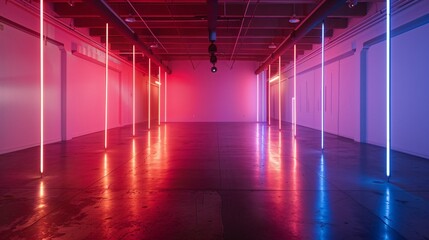 3D Futuristic Neon-Lit Empty Gallery Space