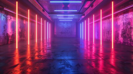 3D Futuristic Neon-Lit Underground Corridor
