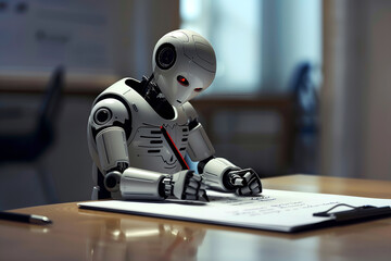 AI writing assistant concept. Robot writing.