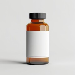 Obraz premium Orange medicine bottle with blank white label on a light background