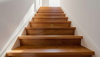 Contemporary natural ash wood stairs in modern white interior of a newly constructed house