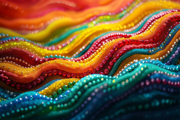 Colorful abstract composition background with sinuous beaded lines of vibrant hues of red, yellow, and green, backdrop