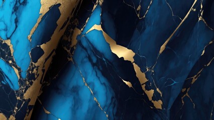 Cracked Marble Blue black and gold luxury background