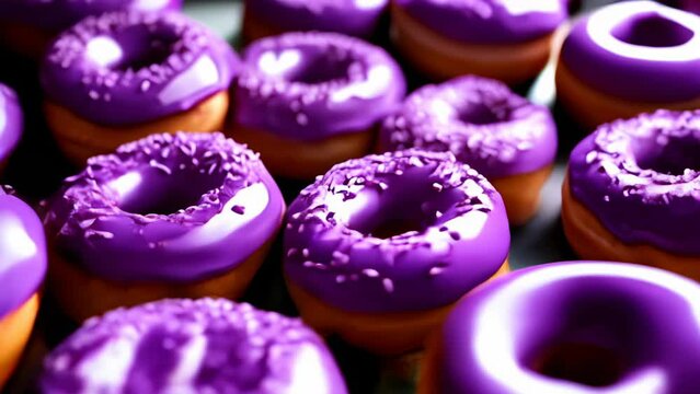  A delightful assortment of purple frosted donuts