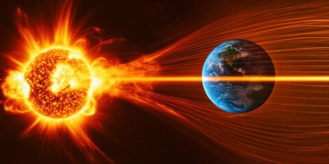 Earth's magnetic field, the Earth, the solar wind, the flow of particles.
