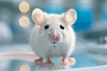 White laboratory mouse on the table