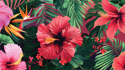Vector composition from tropical flowers Hibiscus pal