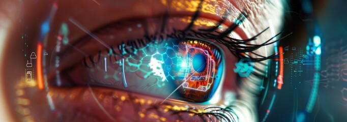 Close-up of a human eye with futuristic digital enhancements