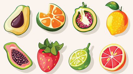 Vector Set of colorful cartoon pieces of fruits icon