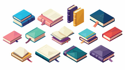 Vector Set of Colorful Horizontal and open Books in 3