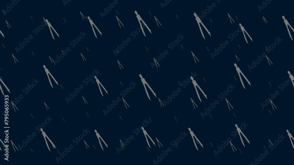 Poster compass dividers float horizontally from left to right. parallax fly effect. floating symbols are lo