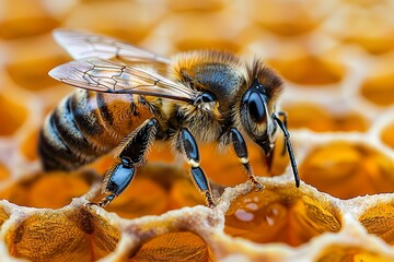 Fototapeta premium bee and honeycomb bee day 