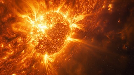 lower third shot of solar surface with powerful bursting flares and star protuberances erupting with magnetic storms and plasma flashes.