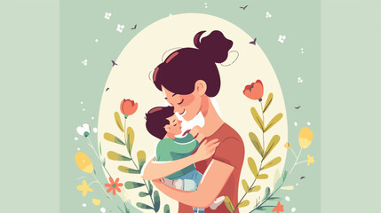 Vector Illustration Of Mother Holding Baby Son or dau - obrazy, fototapety, plakaty