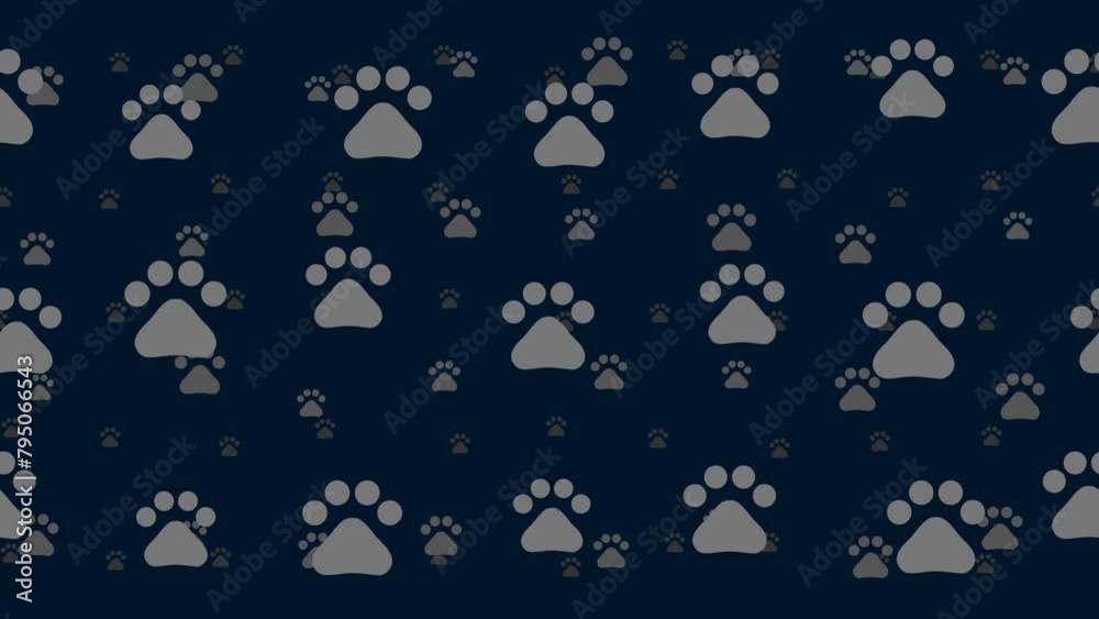 Poster pet symbols float horizontally from left to right. parallax fly effect. floating symbols are located