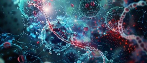 Vivid illustration of virus particles in a dynamic environment