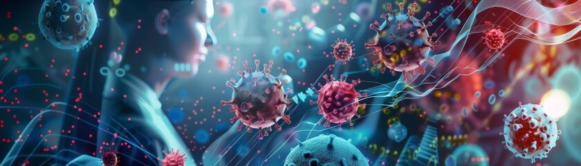Vivid illustration of virus particles in a dynamic environment