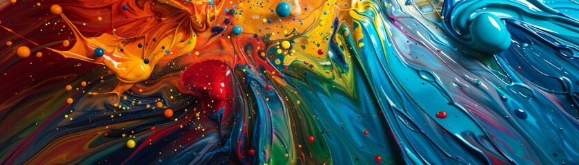 Colorful abstract painting with vibrant colors and a glossy, fluid texture.